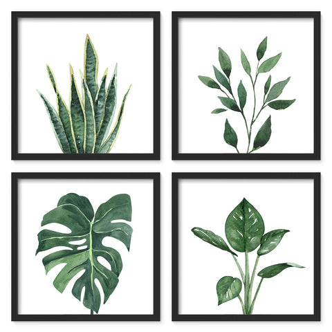 ArtbyHannah front view of four framed botanical prints, creates tranquil bathroom focal point