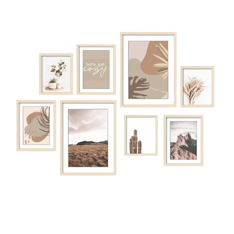 ArtbyHannah front view of full eight-piece set showing cohesive beige palette and balance