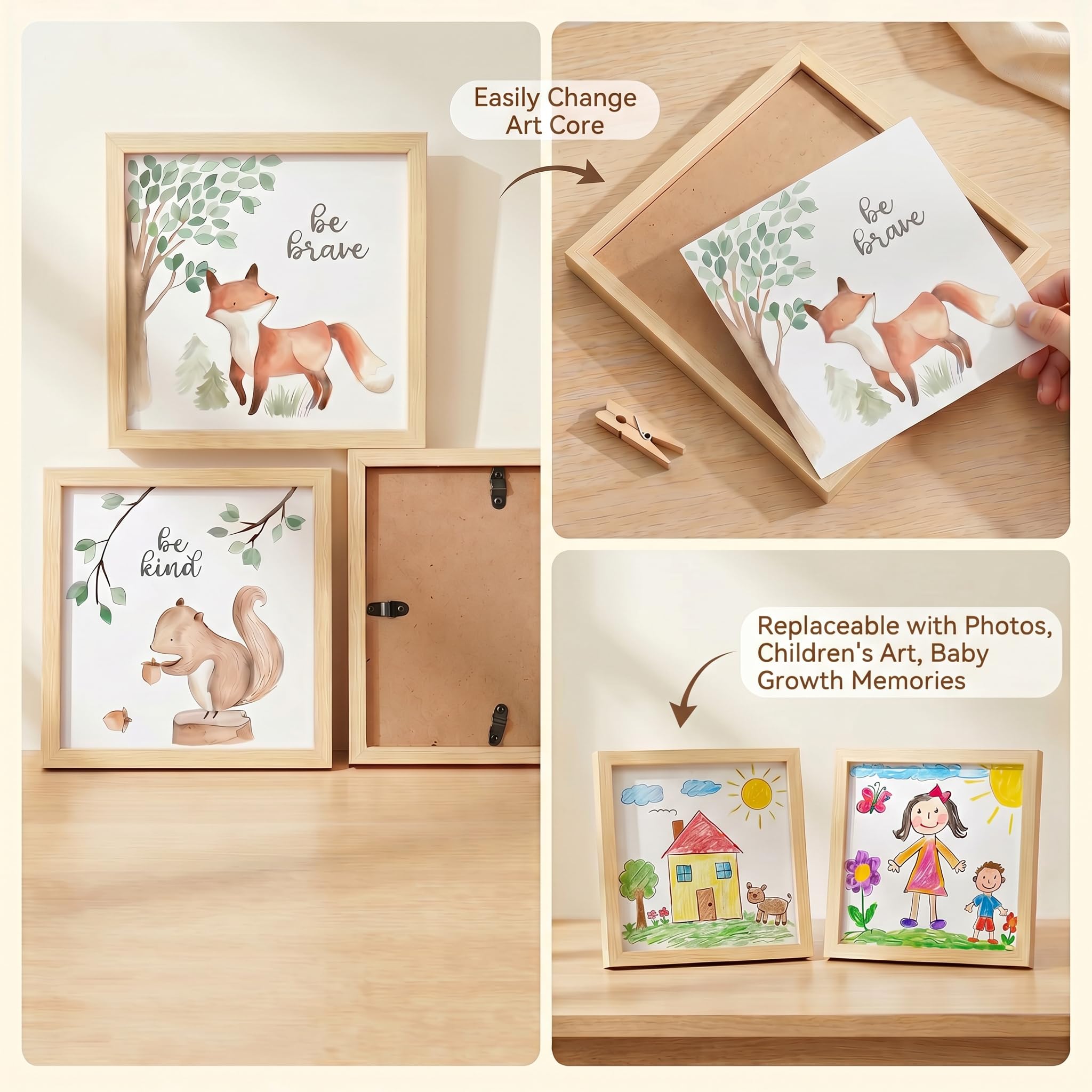 ArtbyHannah squirrel framed print displayed in white frame demonstrating safe plexiglass