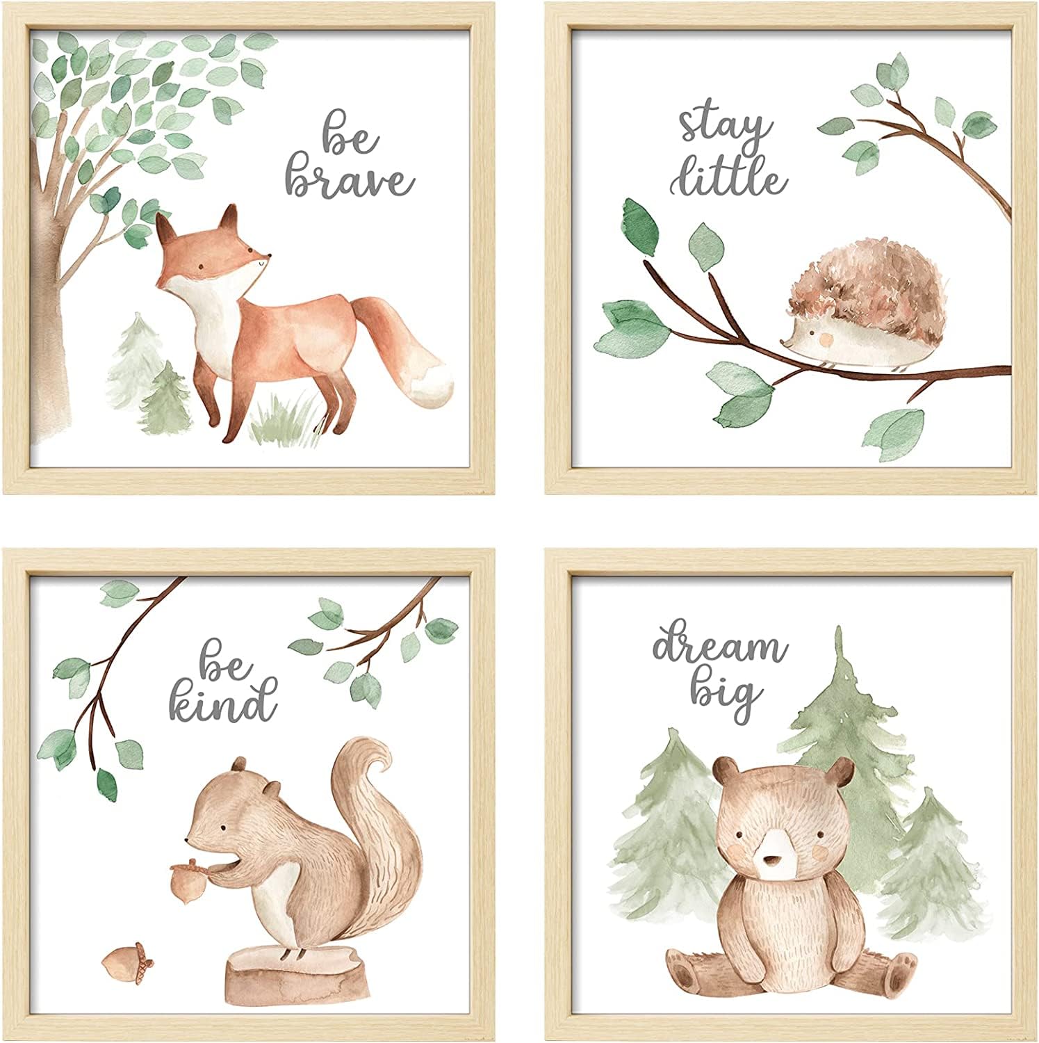 ArtbyHannah front view of four framed woodland prints showing coordinated gallery