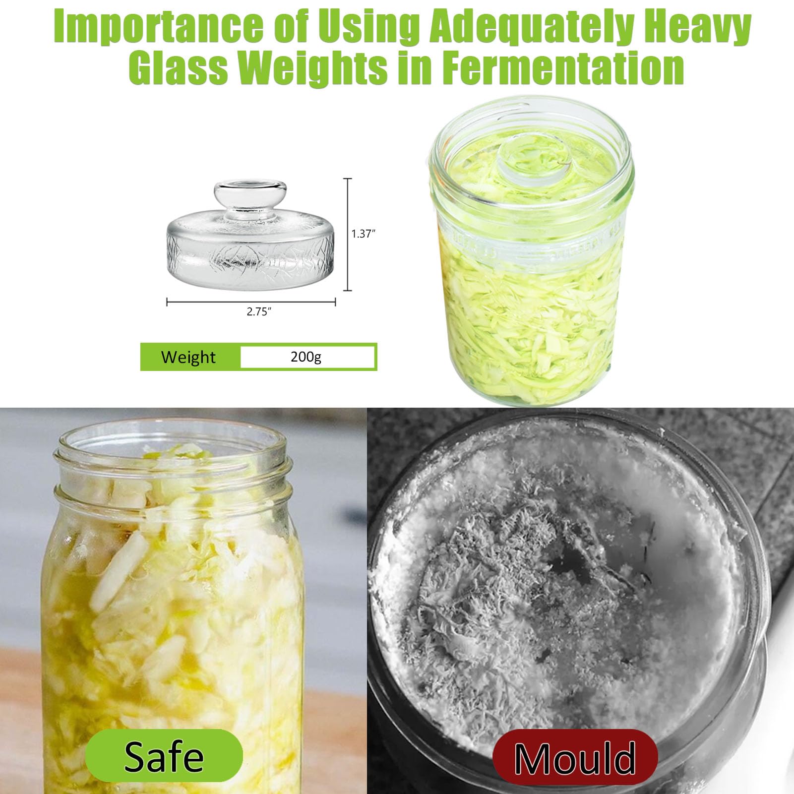 Artcome weight sitting inside a wide-mouth mason jar holding vegetables underwater