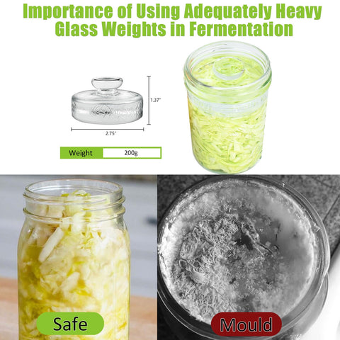 Artcome weight sitting inside a wide-mouth mason jar holding vegetables underwater