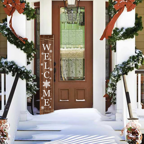 ARTDMT assembled porch sign displayed on a covered porch to create welcoming holiday curb appeal