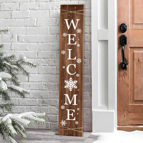 ARTDMT front view of Merry Christmas Snowflakes welcome porch sign showcasing festive greeting