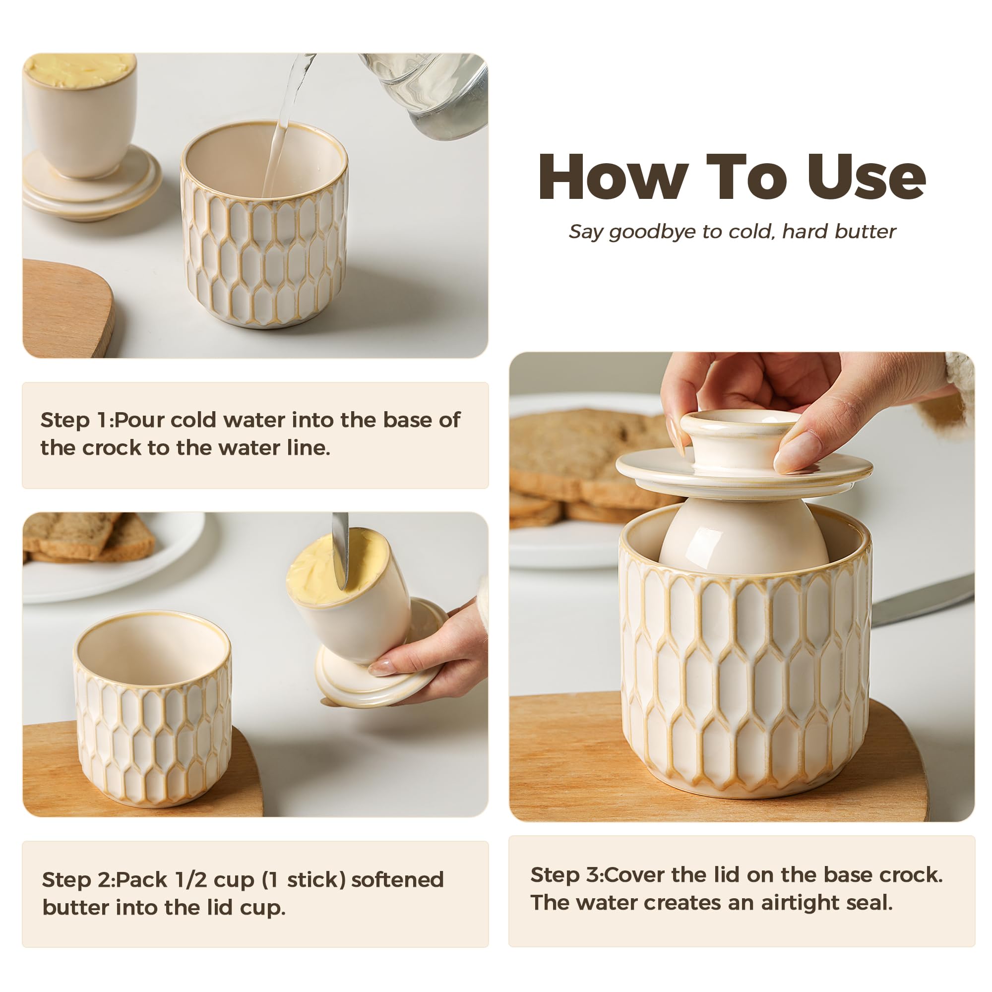 ArteBake beige crock side profile on table adding decorative kitchen charm