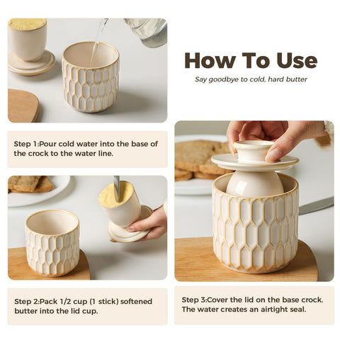 ArteBake beige crock side profile on table adding decorative kitchen charm