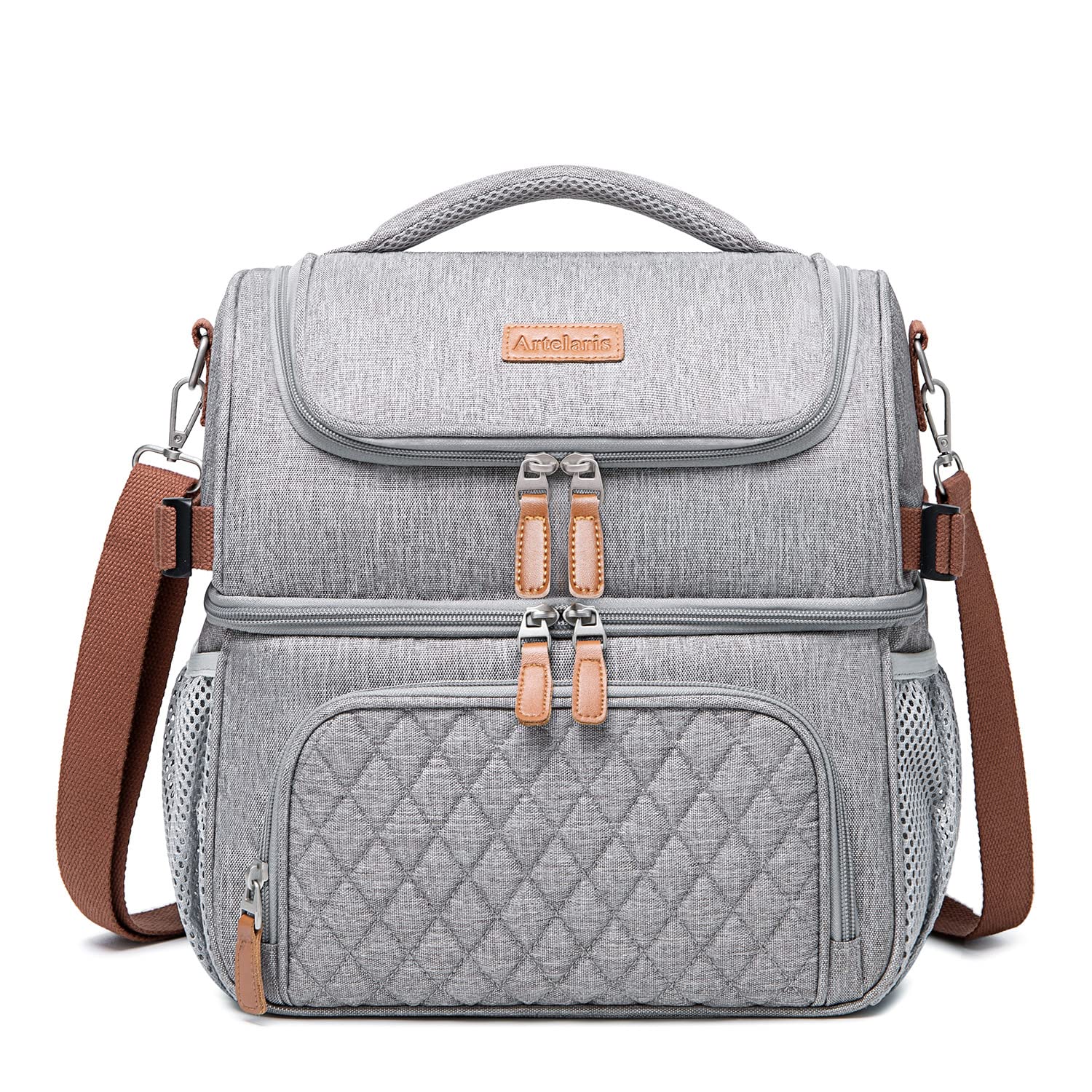 Artelaris front view showing bag shape and organized pockets for daily convenience