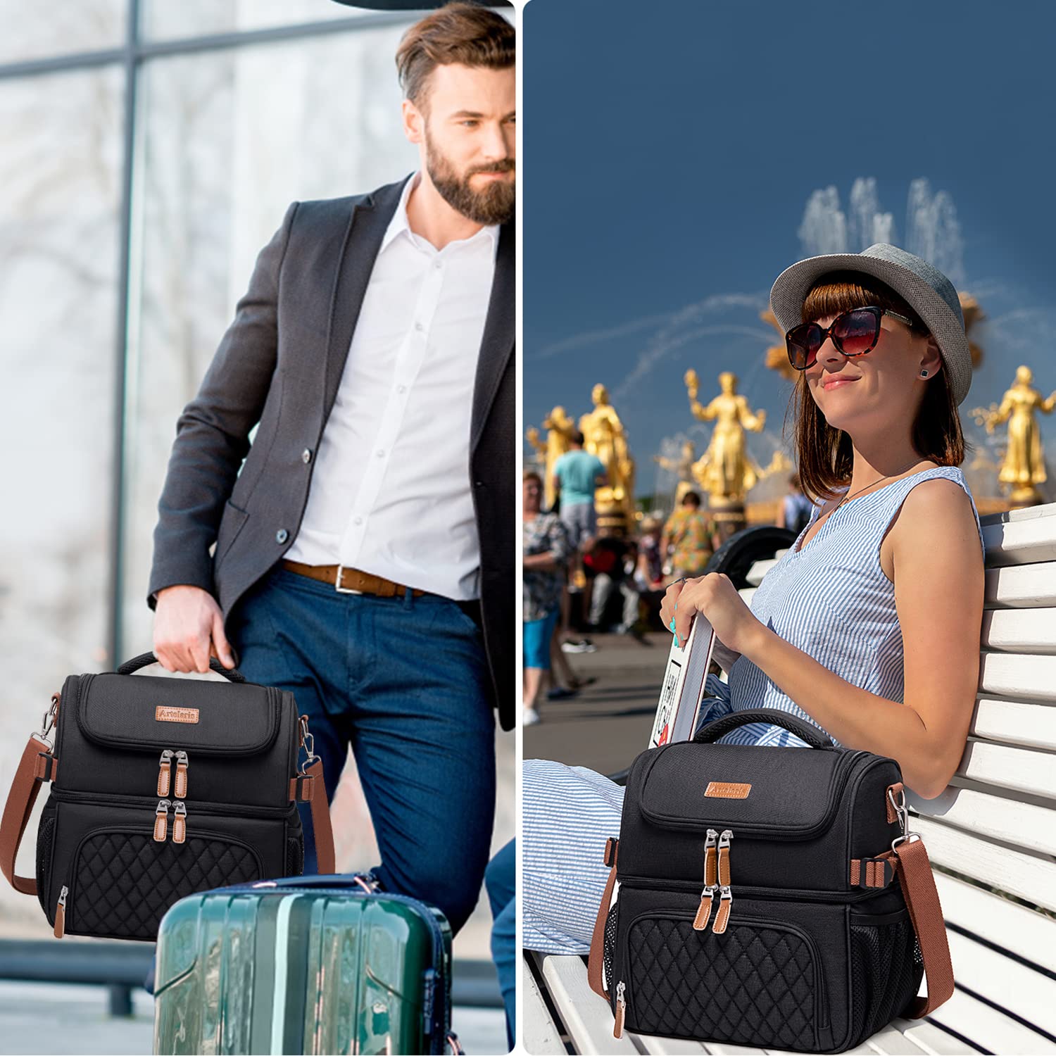 Artelaris side pockets holding a water bottle showing hands-free hydration benefit