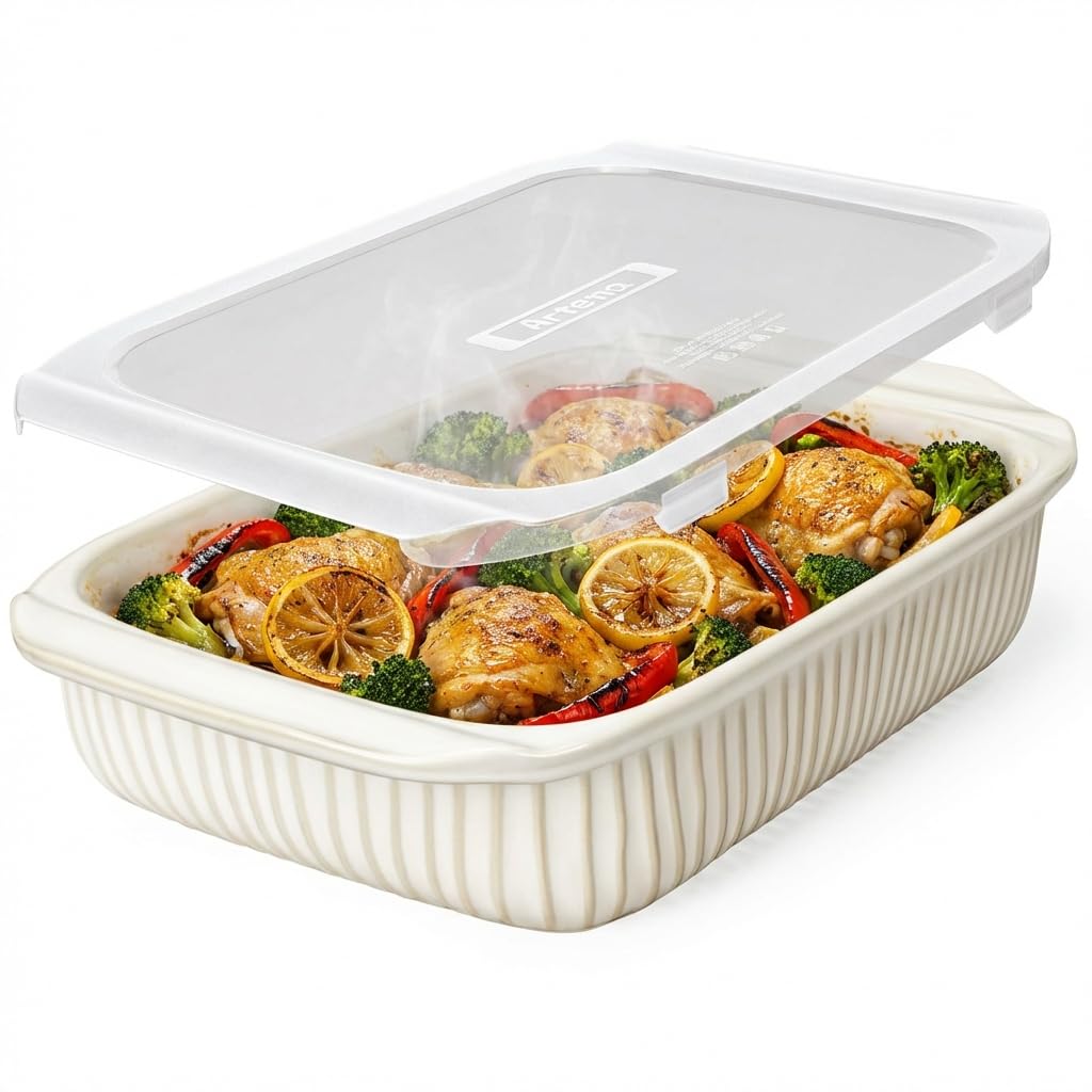 Artena front view of white ceramic baking dish showing elegant finish