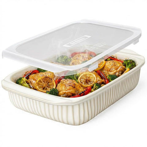 Artena front view of white ceramic baking dish showing elegant finish