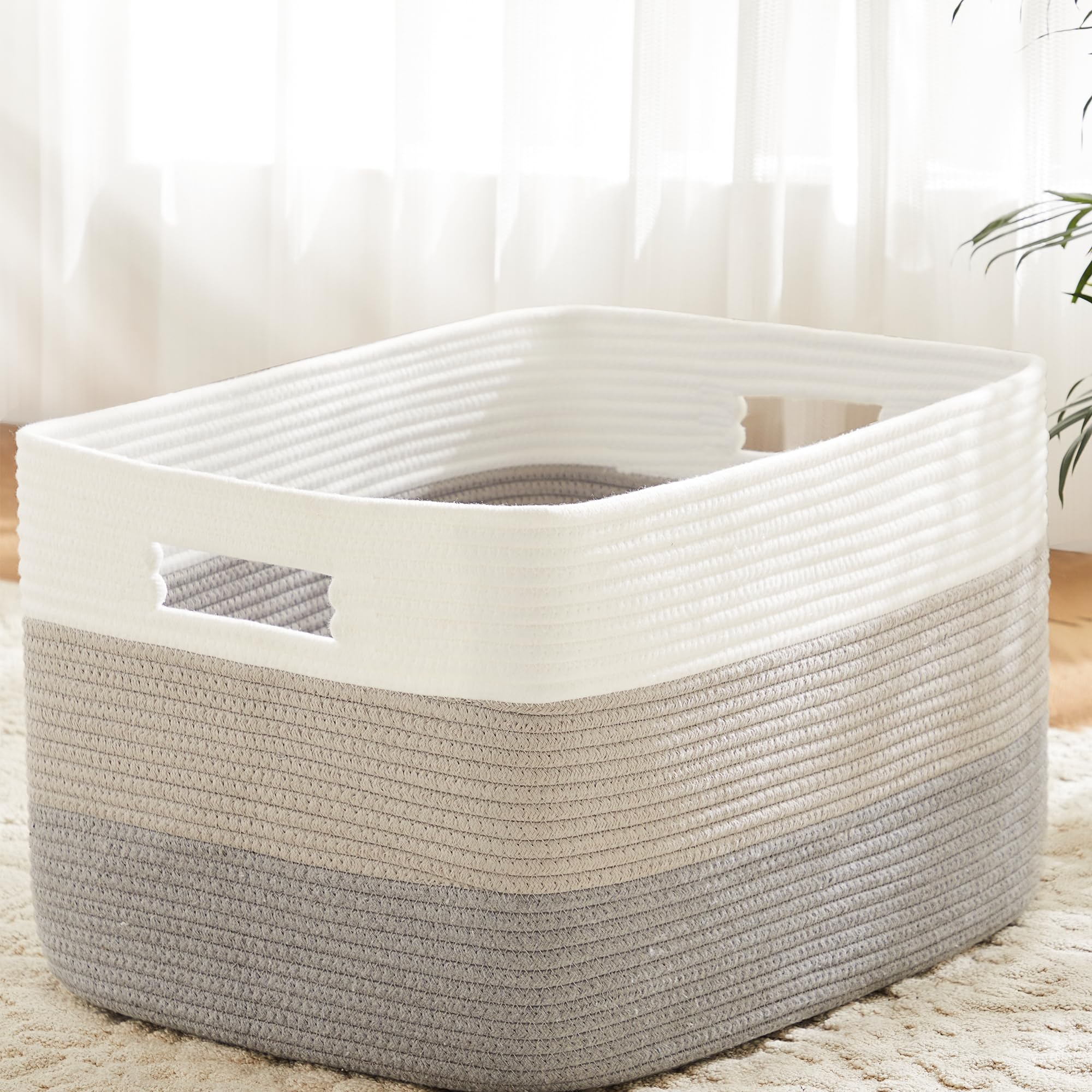 Artfeel front view rectangular basket shows tidy storage and decorative appeal