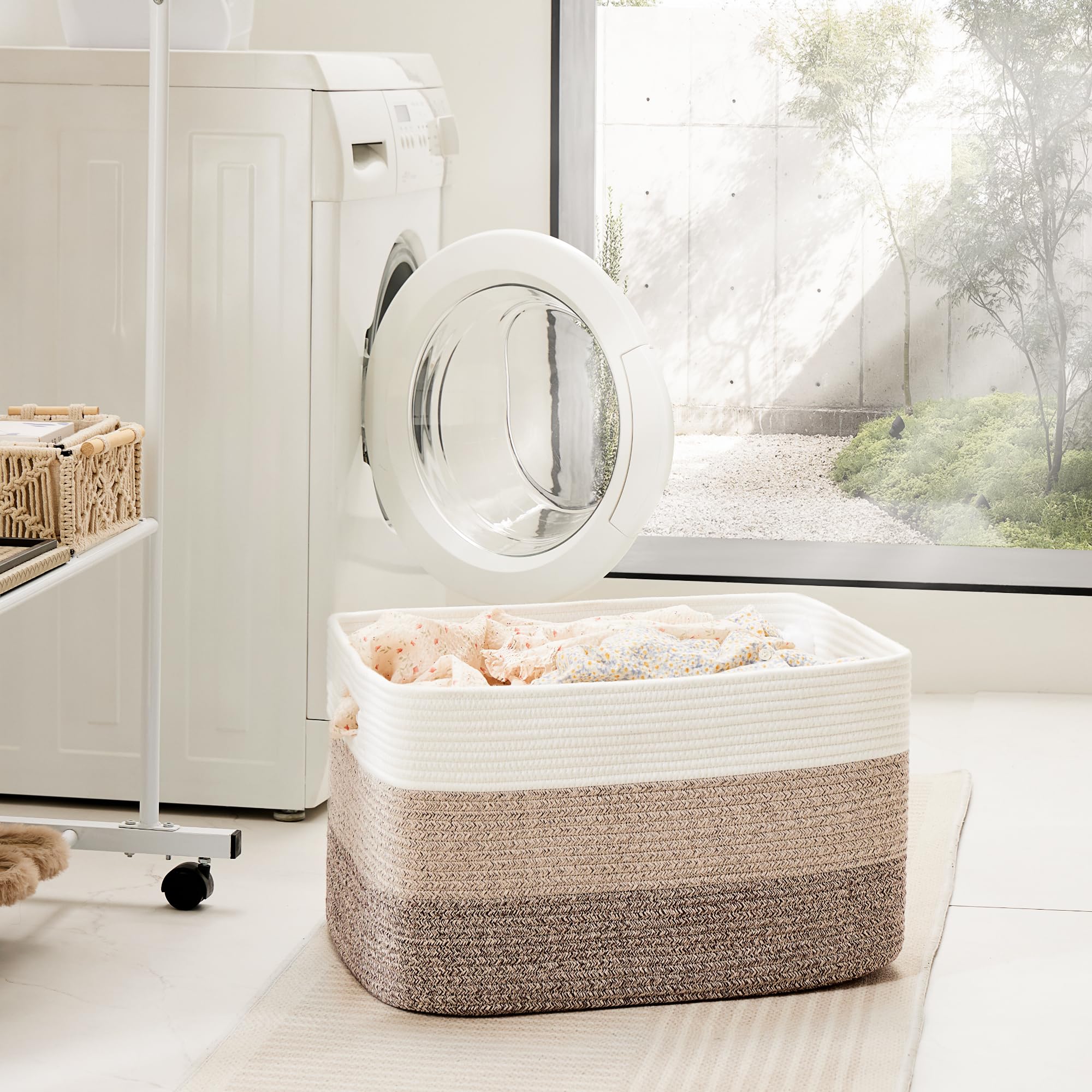 Artfeel basket in a nursery holding baby blankets for tidy, accessible storage
