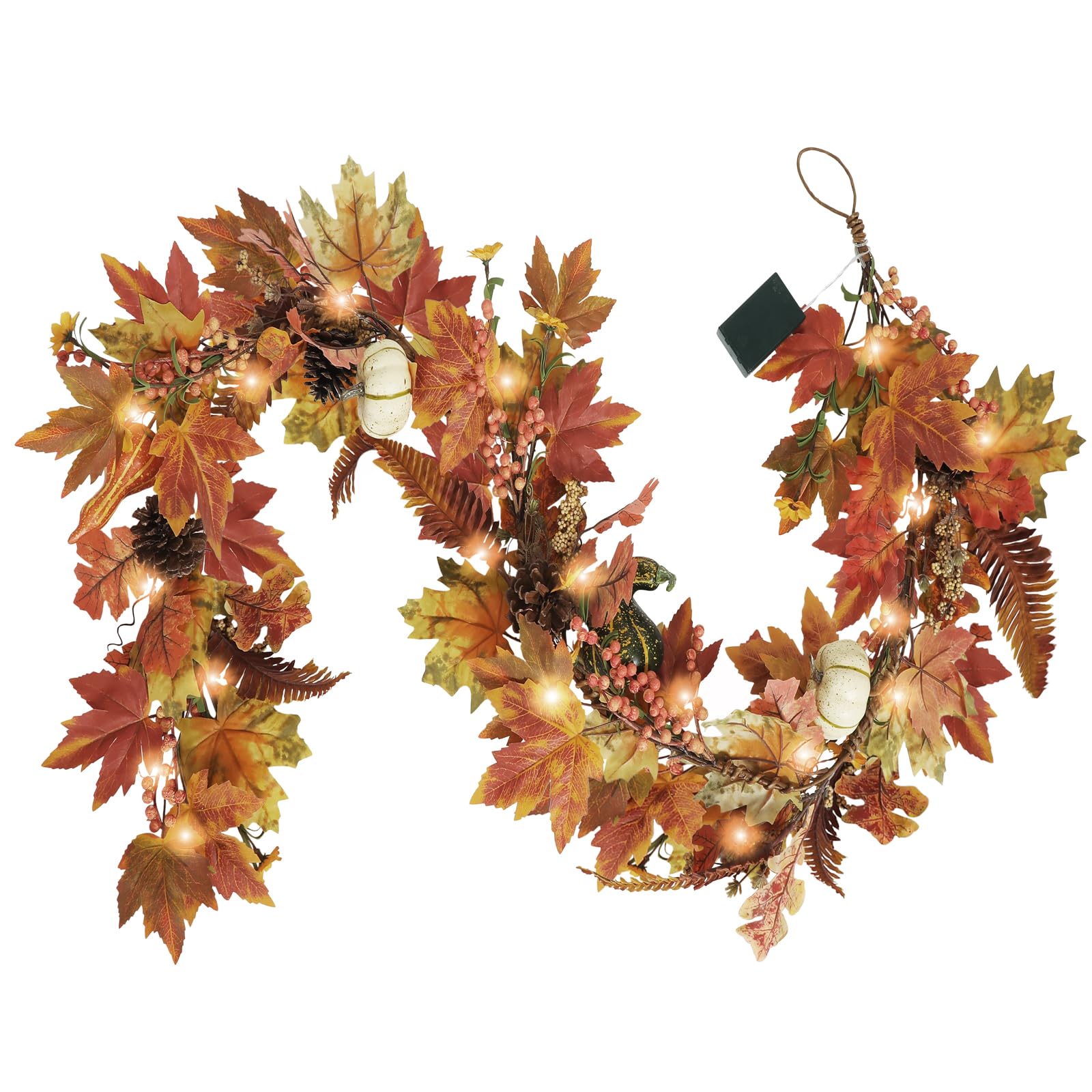 Artgar garland front view showing full 6 ft length and warm lights benefit mood