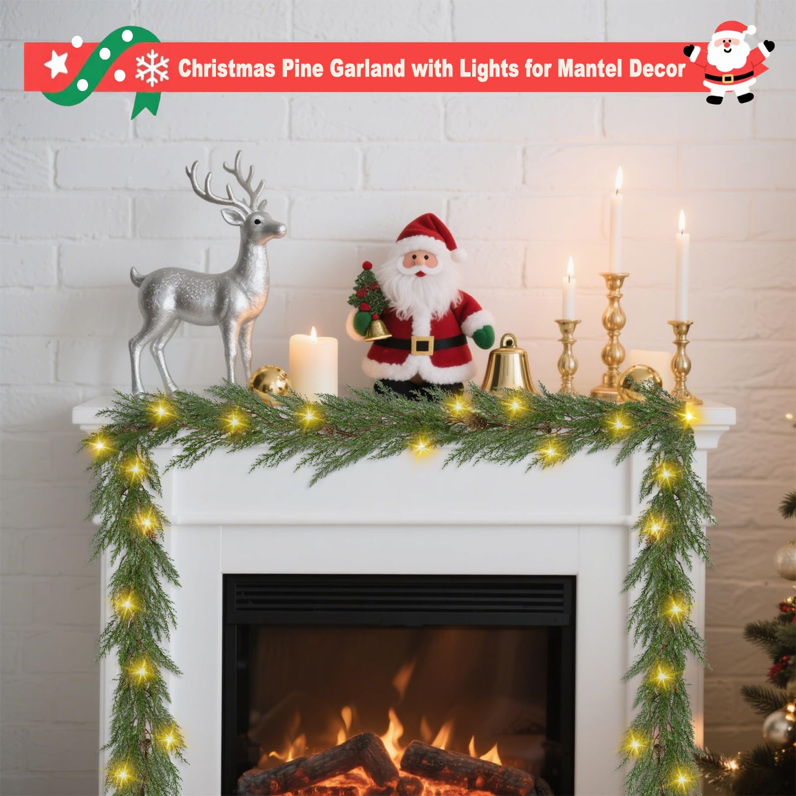 Artgar garland draped on mantel creating cozy holiday ambiance