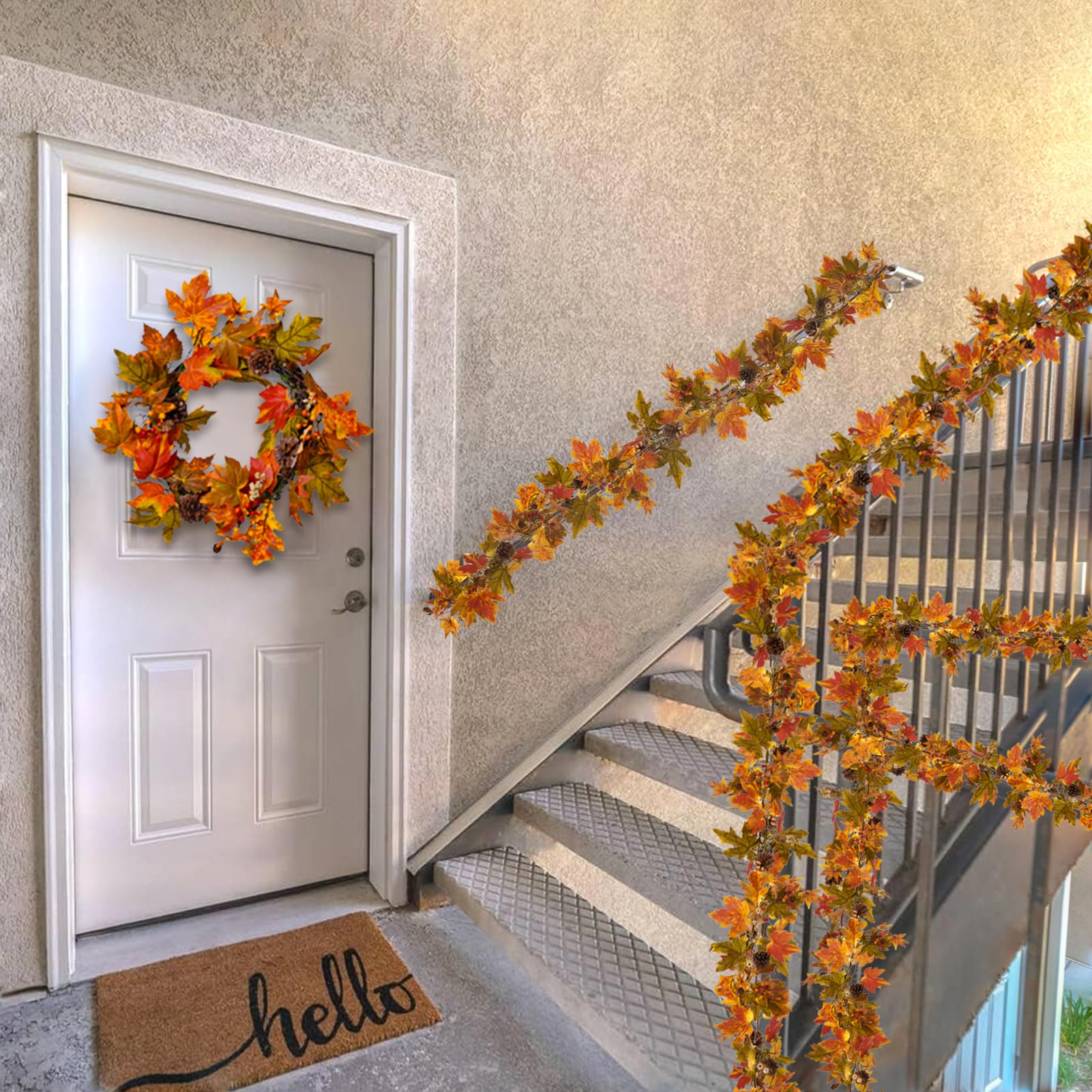 Artgar garland styled on a porch showing weather-resistant outdoor charm benefit