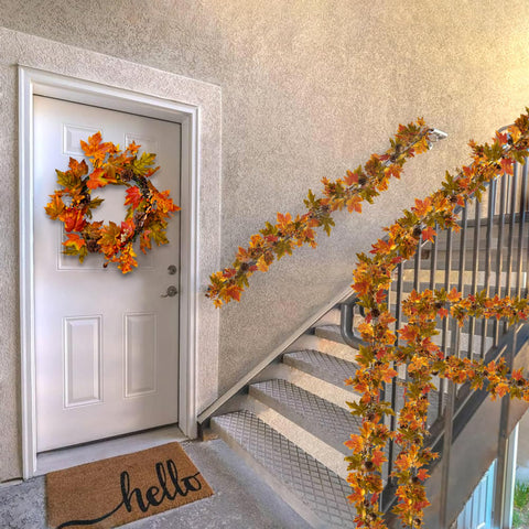 Artgar garland styled on a porch showing weather-resistant outdoor charm benefit