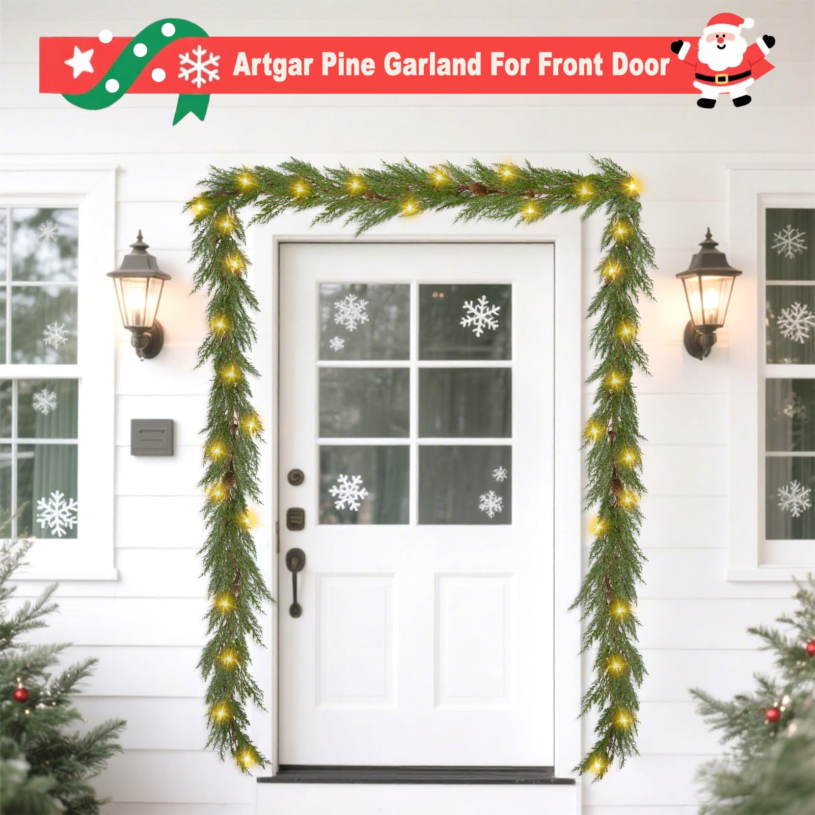Artgar garland wrapped along staircase railing adding festive charm