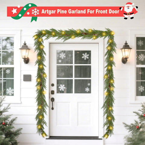 Artgar garland wrapped along staircase railing adding festive charm