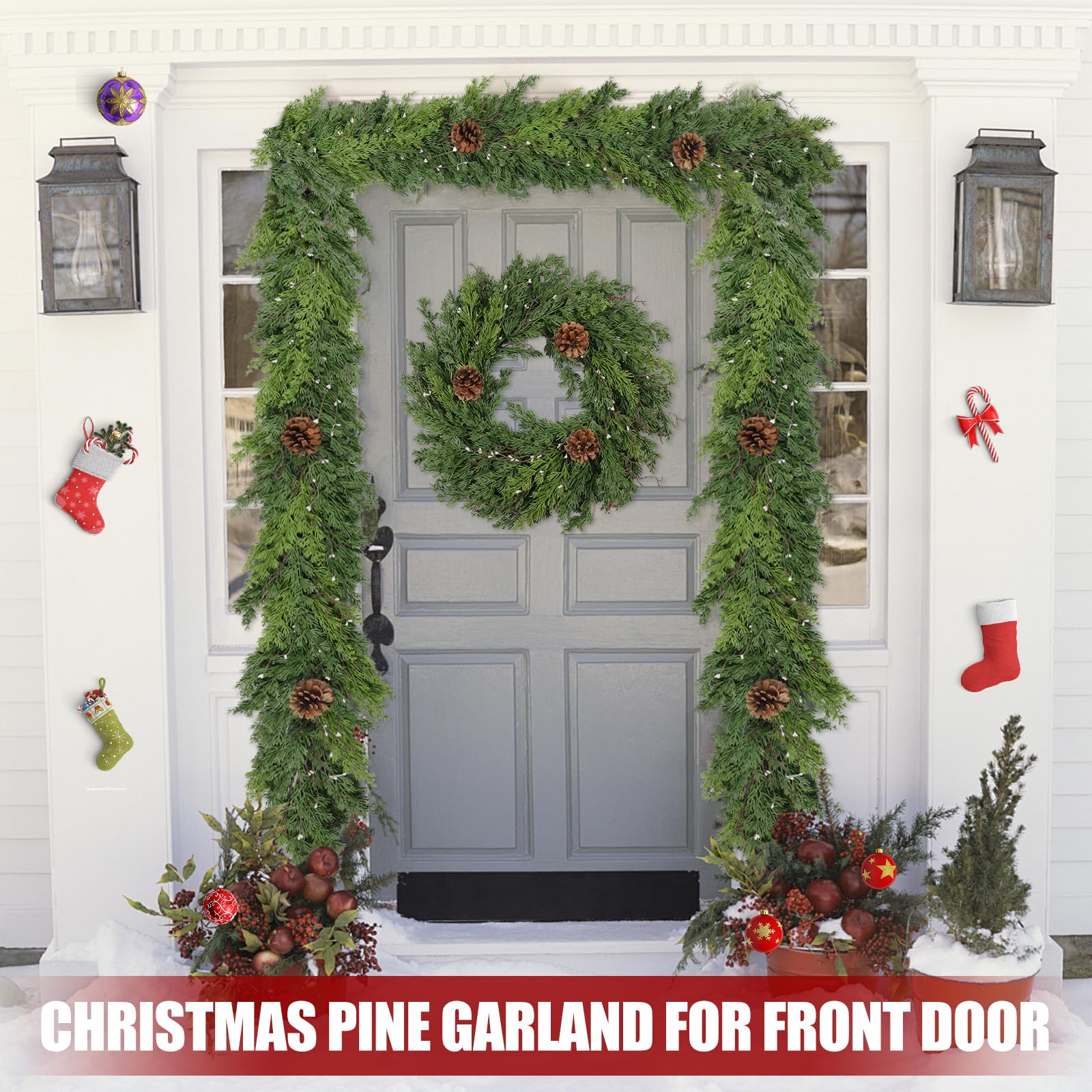 Artgar hung on mantel creating instant cozy holiday atmosphere