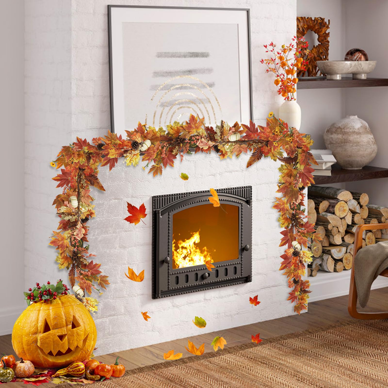 Artgar styled on a fireplace mantle creating inviting fall decor atmosphere