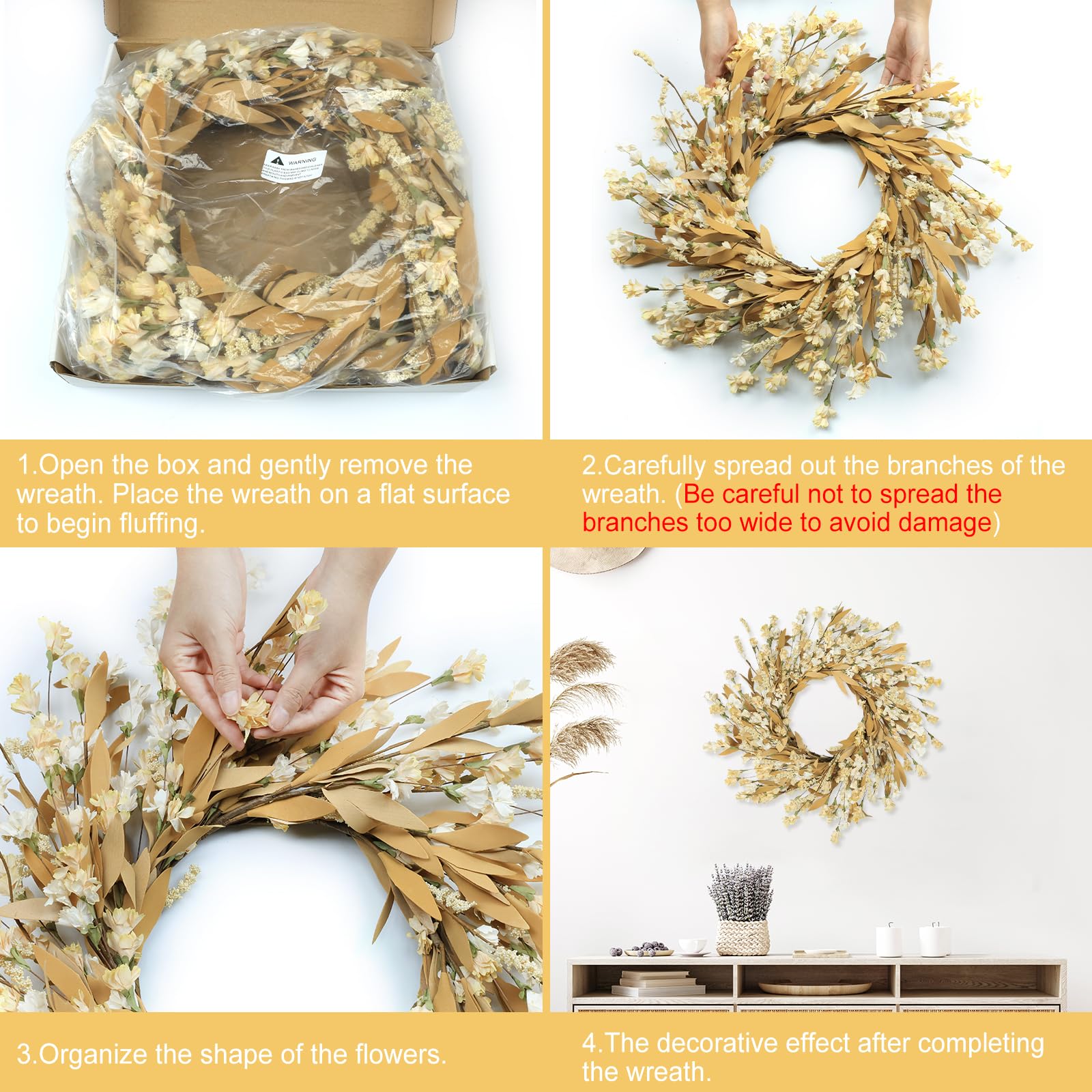 Artgar wreath tightly packed in 12-inch box for safe shipping and easy setup
