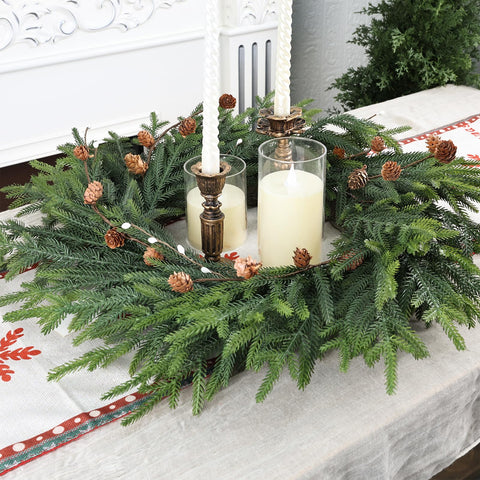 Artgar wreath on mantel styling shows versatility and seasonal ambience