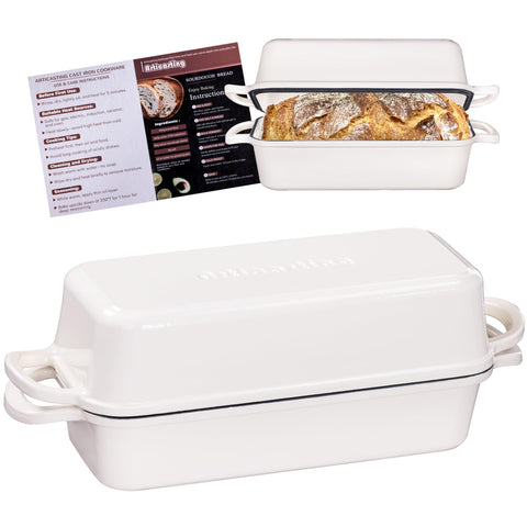 Articasting front view loaf pan showing sturdy cast iron and elegant shape benefit durable baking