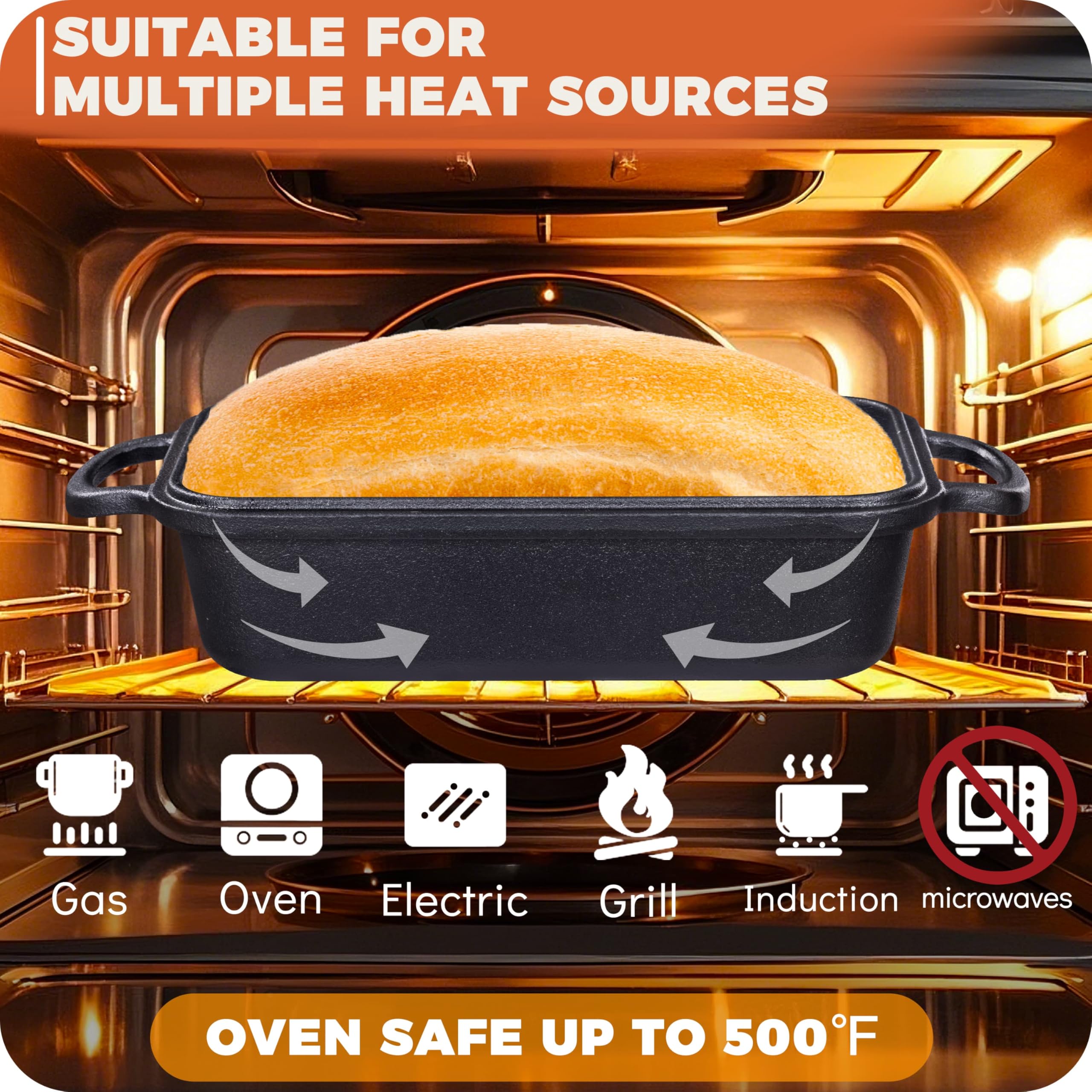 Articasting hand lifting pan to show sturdy weight and professional heat retention benefit