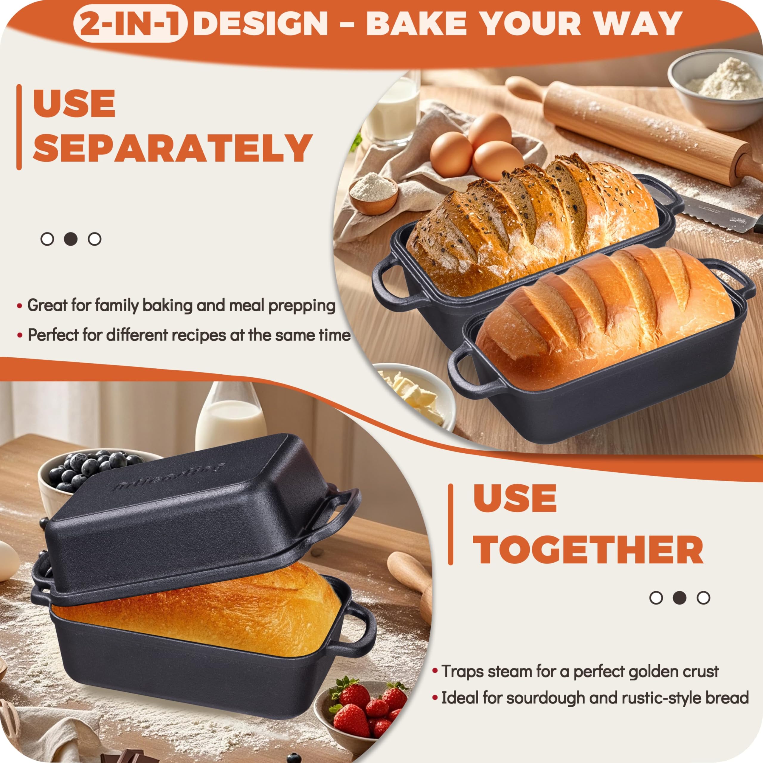 Articasting pan beside ruler showing 9x5 size for recipe compatibility benefit