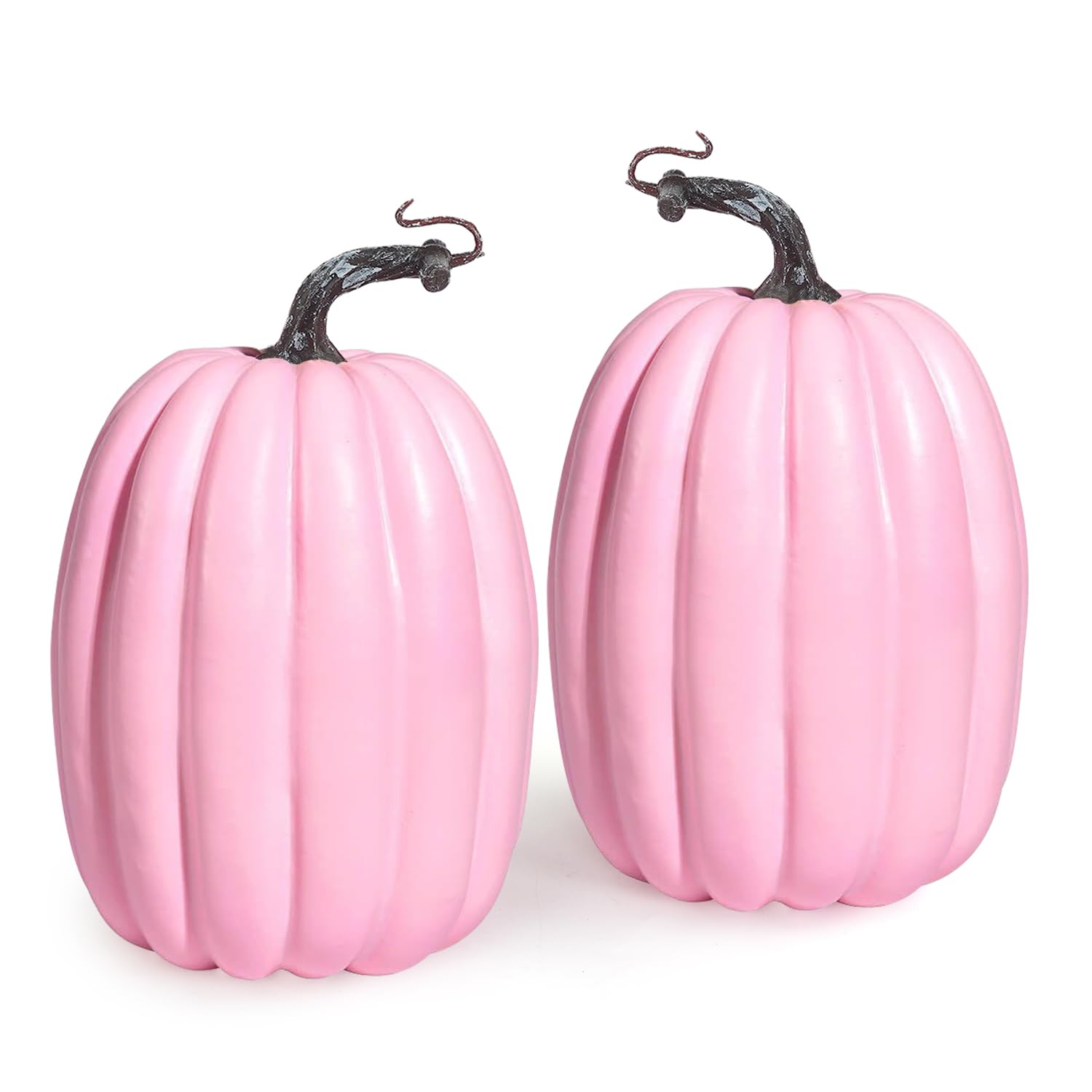 Artmag front view of two pink pumpkins showing shape and coordinated set benefit