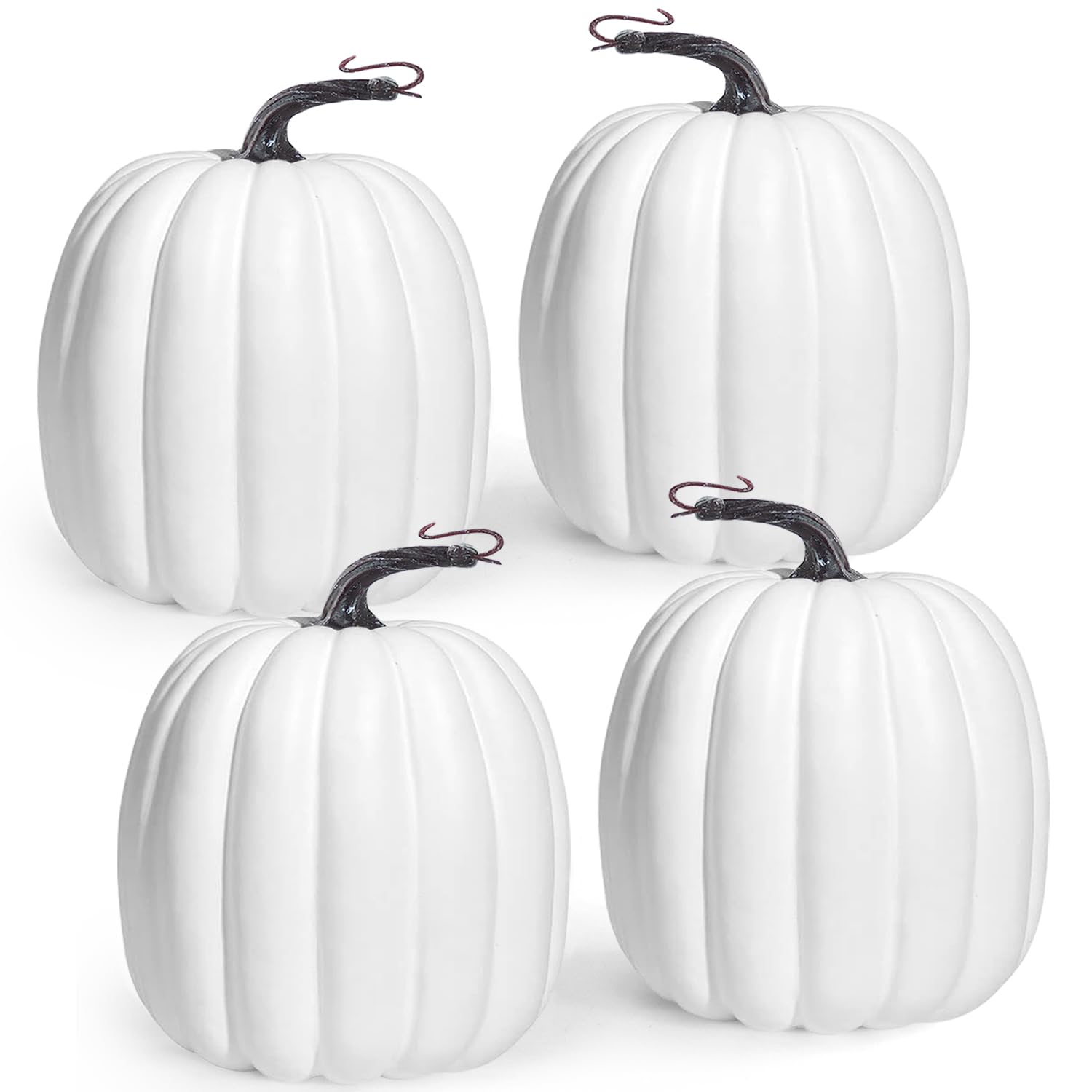 Artmag front view of four white pumpkins showing clean seasonal display benefits