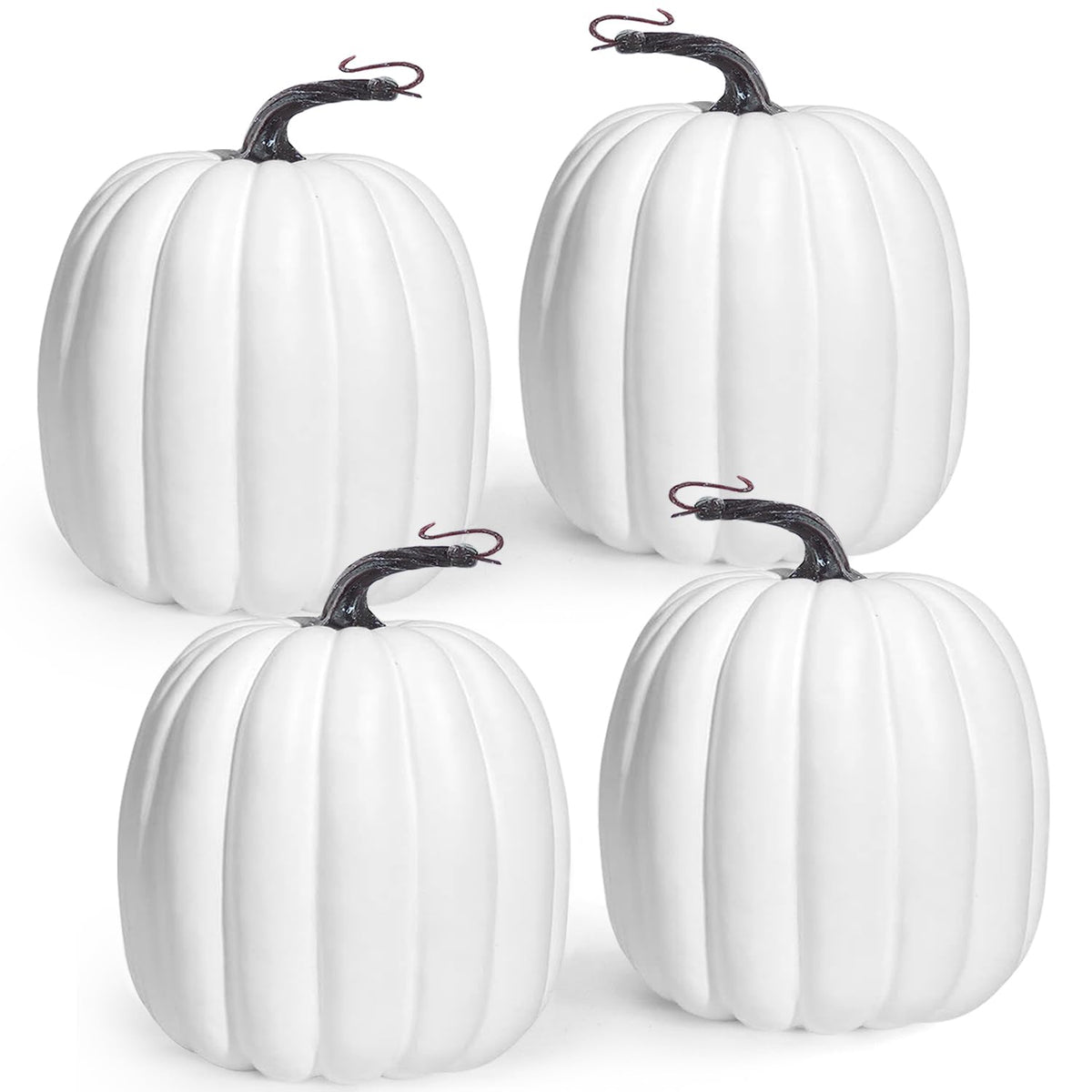 Artmag front view of four white pumpkins showing clean seasonal display benefits