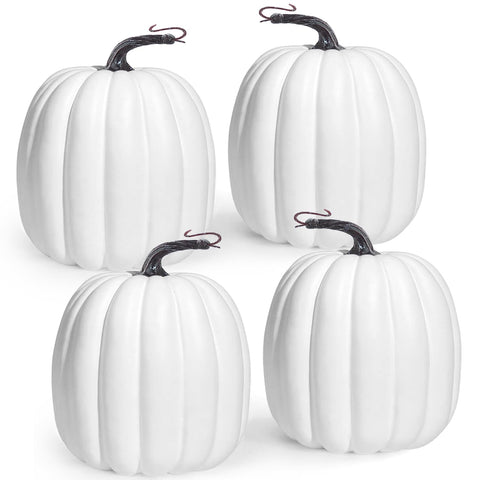 Artmag front view of four white pumpkins showing clean seasonal display benefits