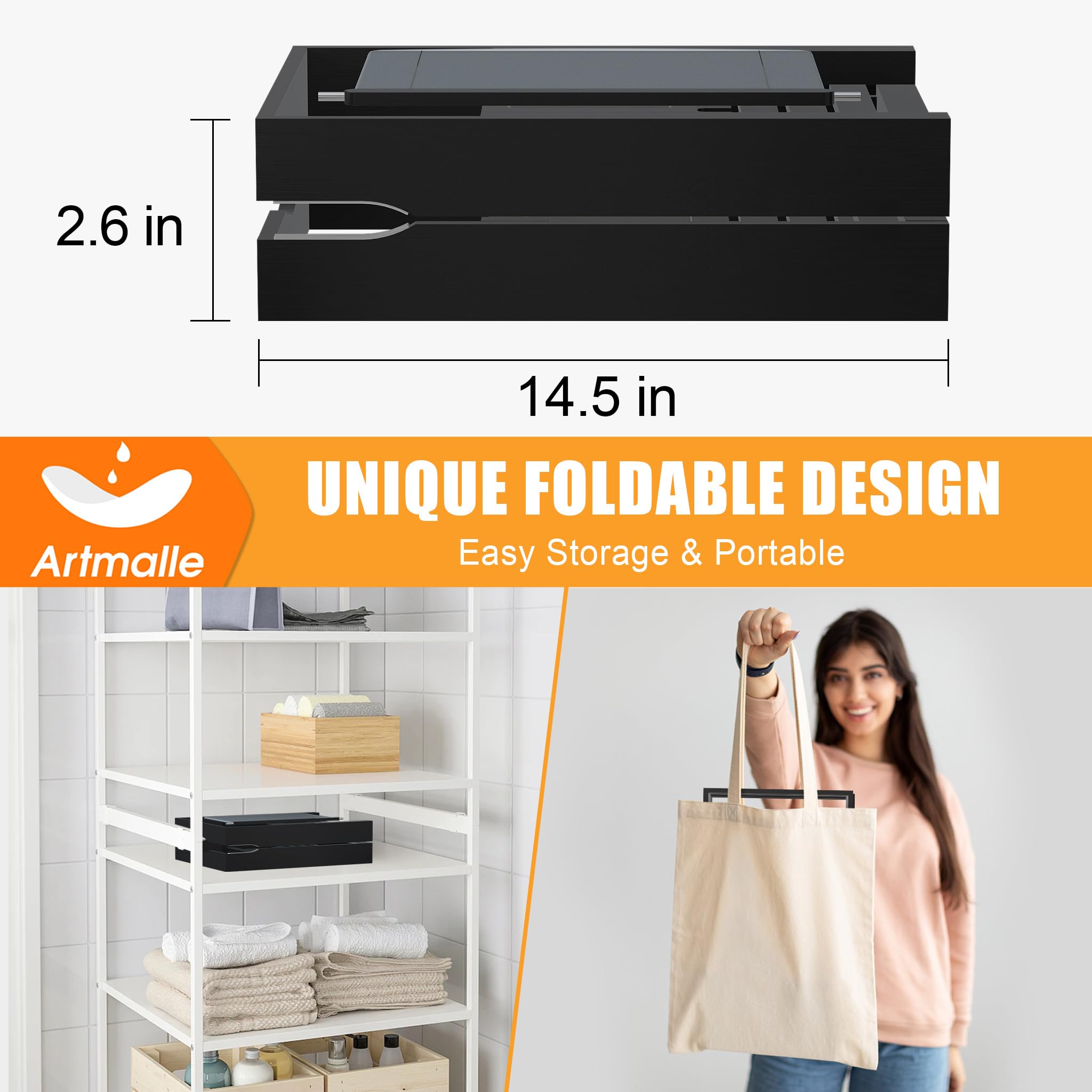 Artmalle tray folded flat for compact storage saving space in bathroom cabinets
