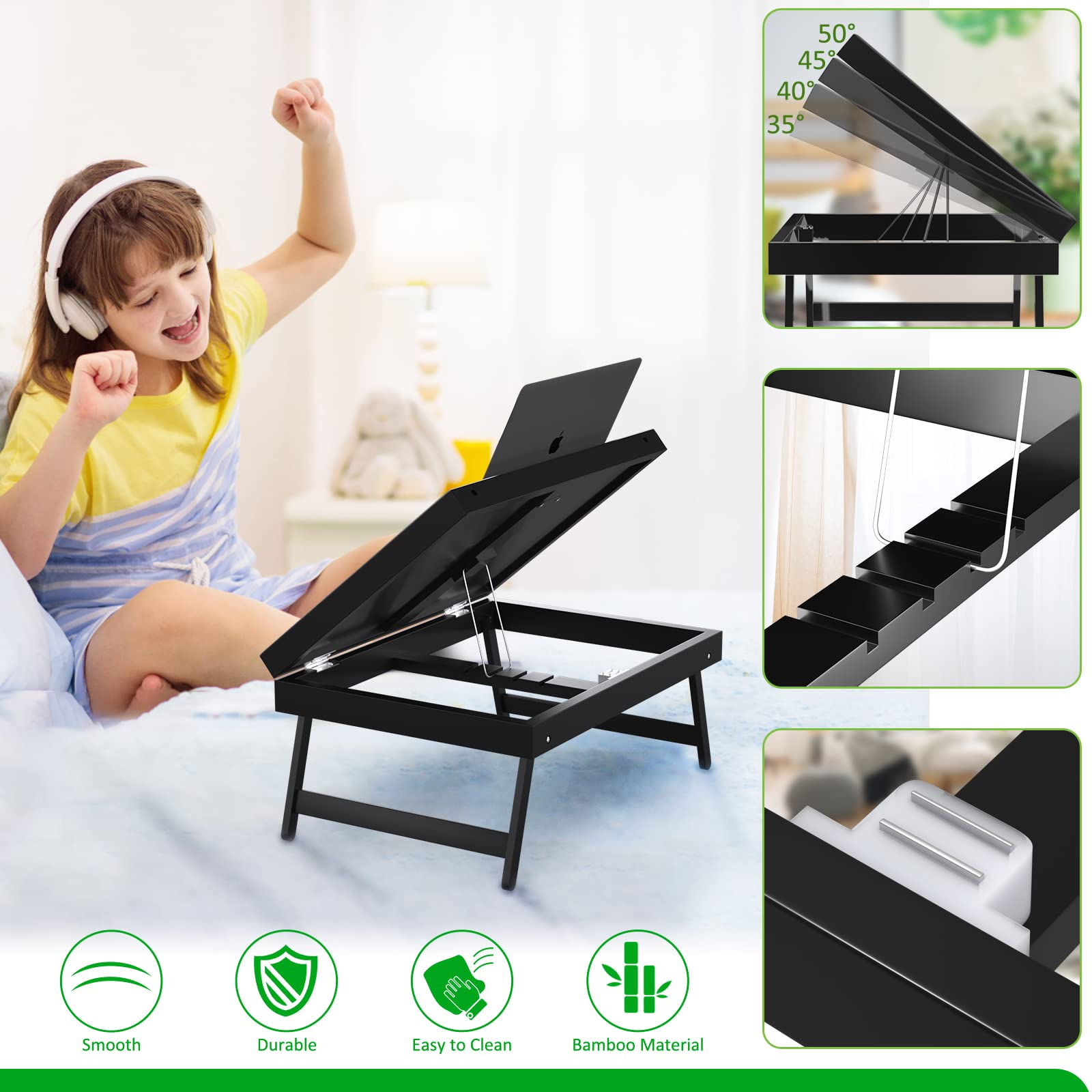 Artmeer bamboo tray folded profile slim storage shape saves space for easy stowing
