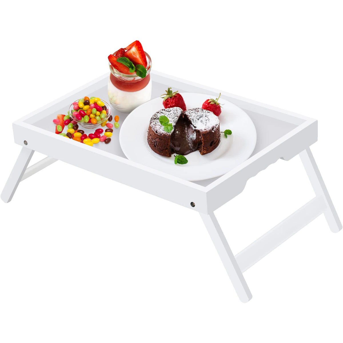 Artmeer bamboo bed tray front view showing clean white finish and balanced surface
