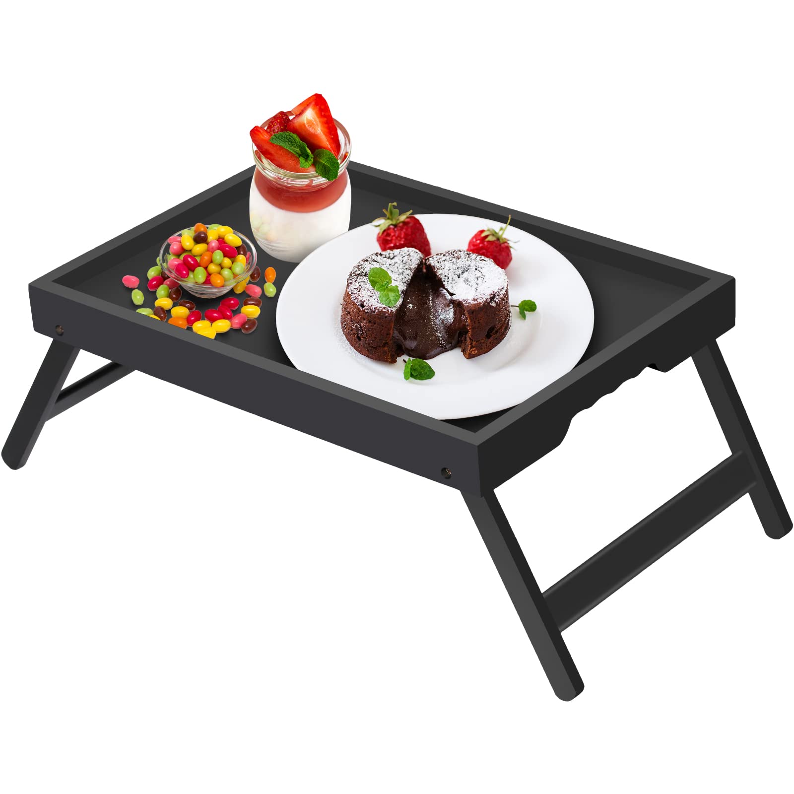 Artmeer bamboo bed tray front view showing roomy surface and black finish for convenient meals