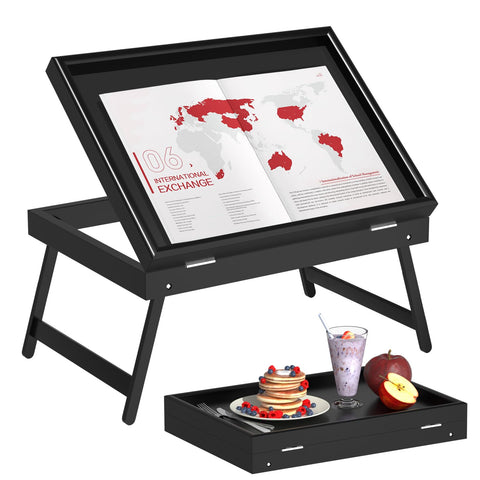 Artmeer bamboo bed tray front view showing compact black finish and stable surface benefit