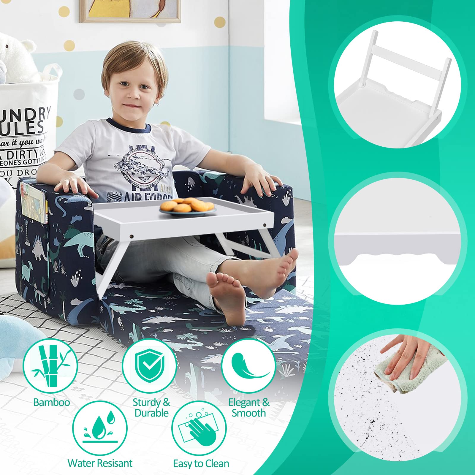Artmeer bamboo tray folding legs locked for stable support and safe use