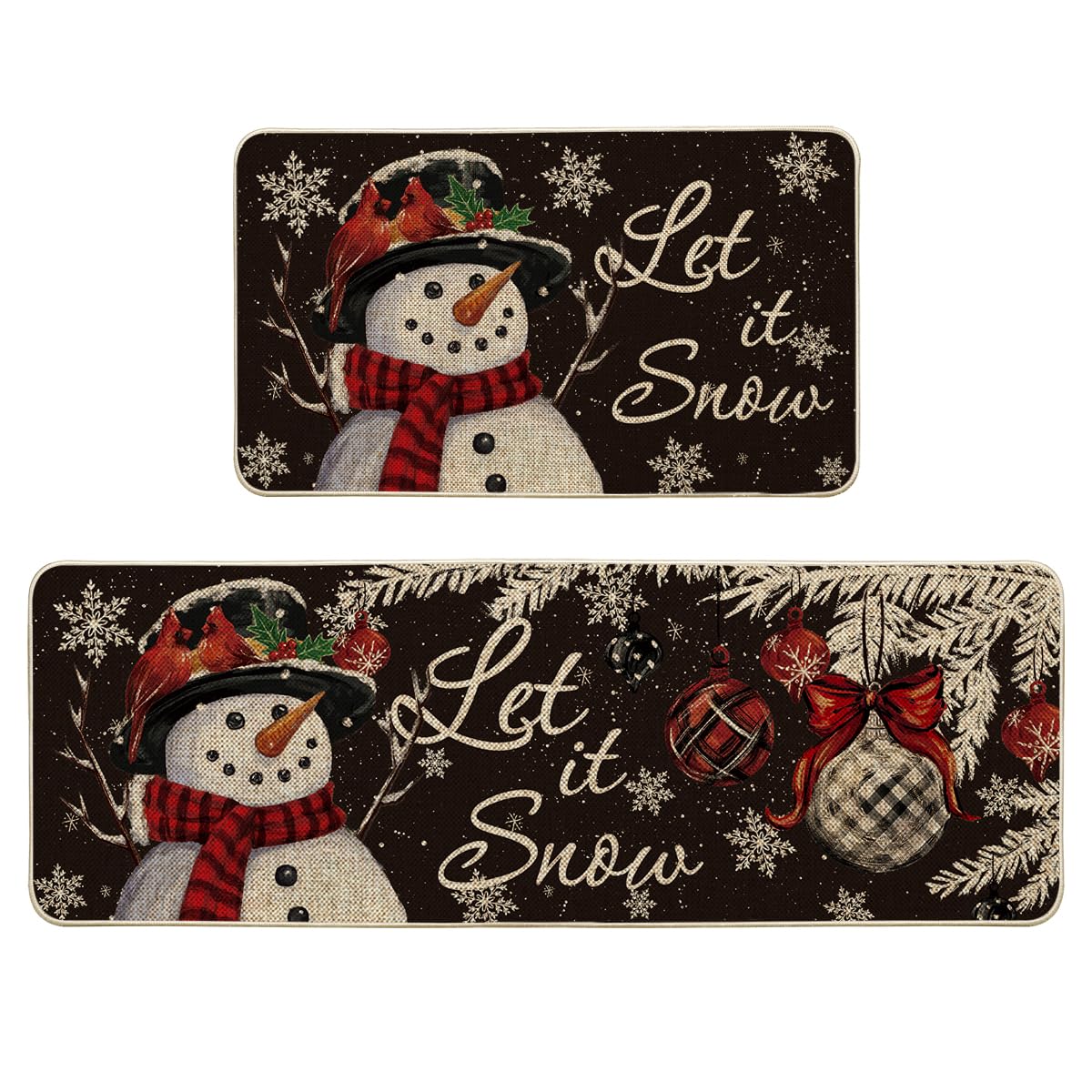 Artoid Mode front view of both black snowman mats showing festive design and protection