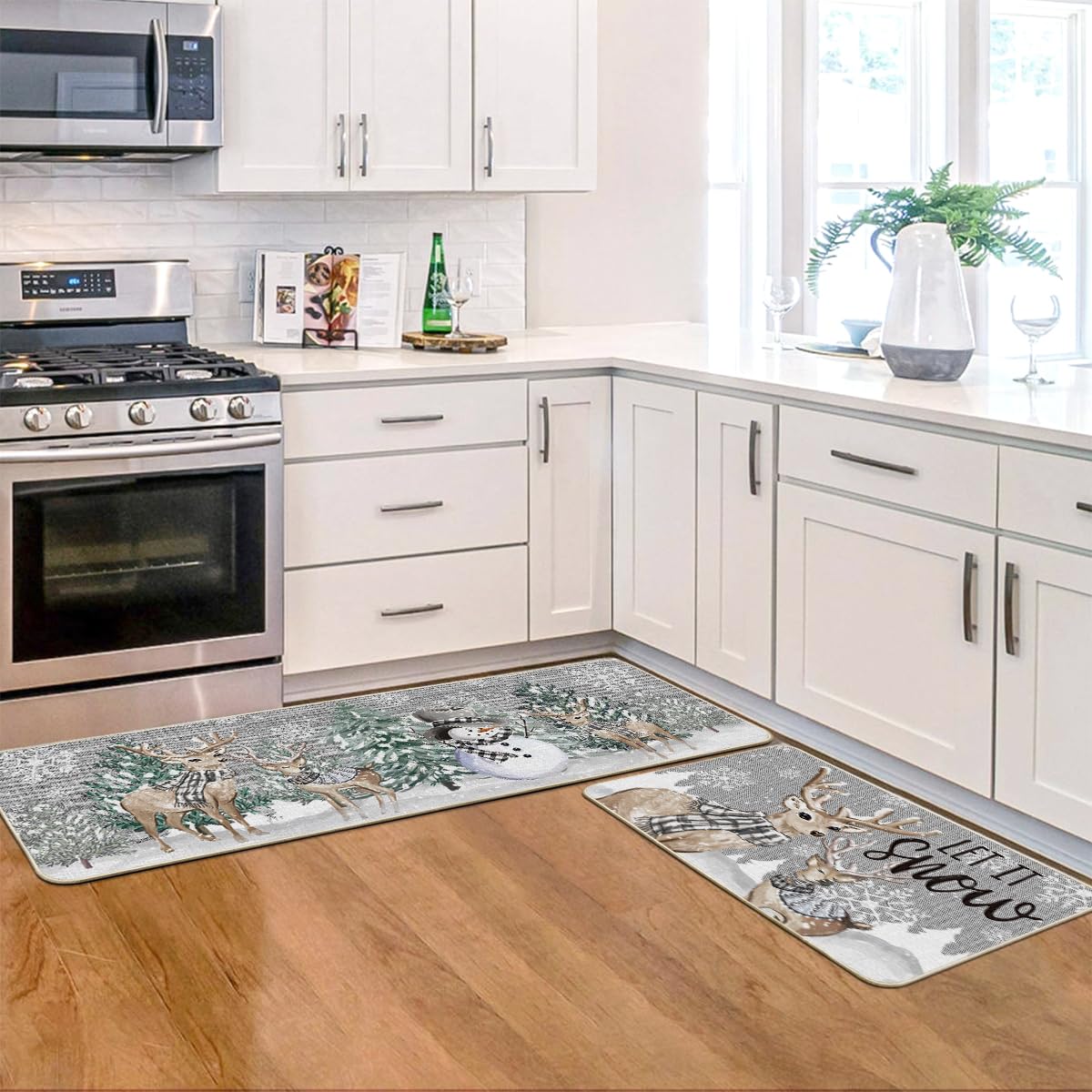 Artoid Mode mat placed by sink, protects floors and adds holiday style