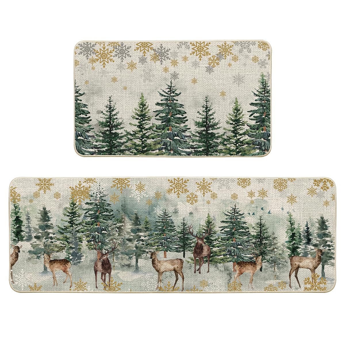 Artoid Mode front view of holiday kitchen mats showing festive pattern and neat edges
