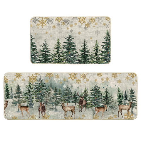Artoid Mode front view of holiday kitchen mats showing festive pattern and neat edges