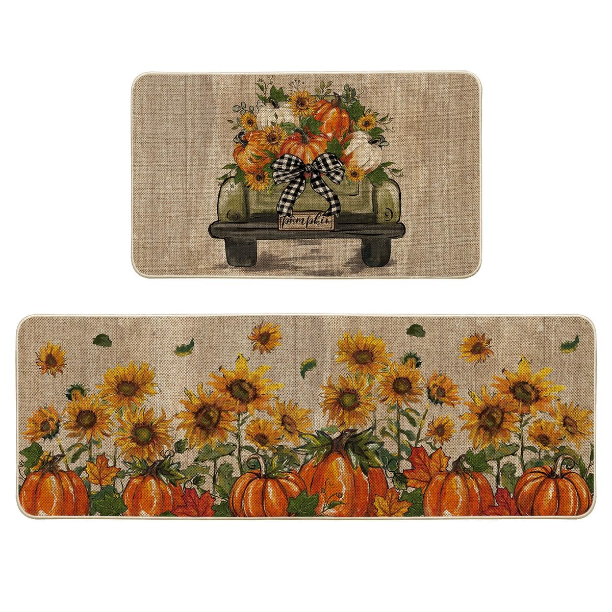 Artoid Mode front view of truck pumpkin mat set showing festive look and floor protection