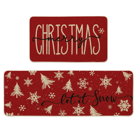 Artoid Mode front view of both Christmas kitchen mats showcasing festive design and coverage