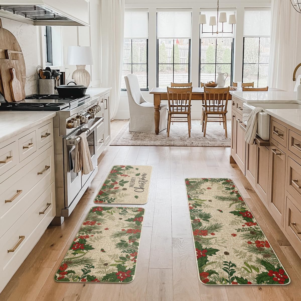 Artoid Mode holly in kitchen setting adding holiday cheer and floor protection