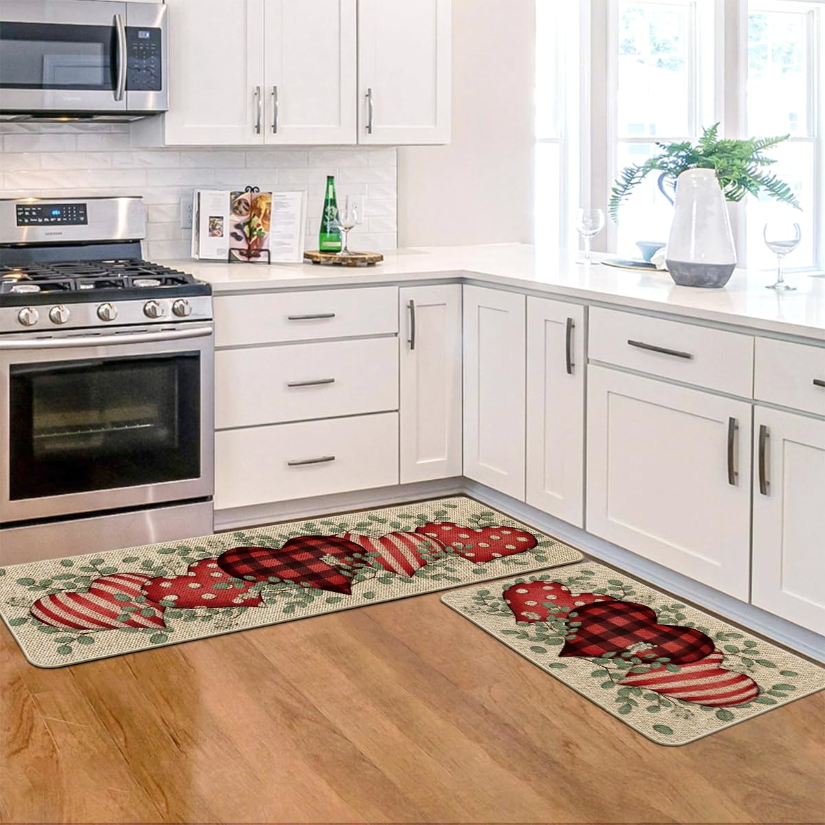 Artoid Mode mats placed at sink and stove, provides comfort and floor protection