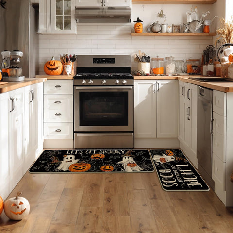 Artoid Mode mats placed by sink and stove adding seasonal style and comfort