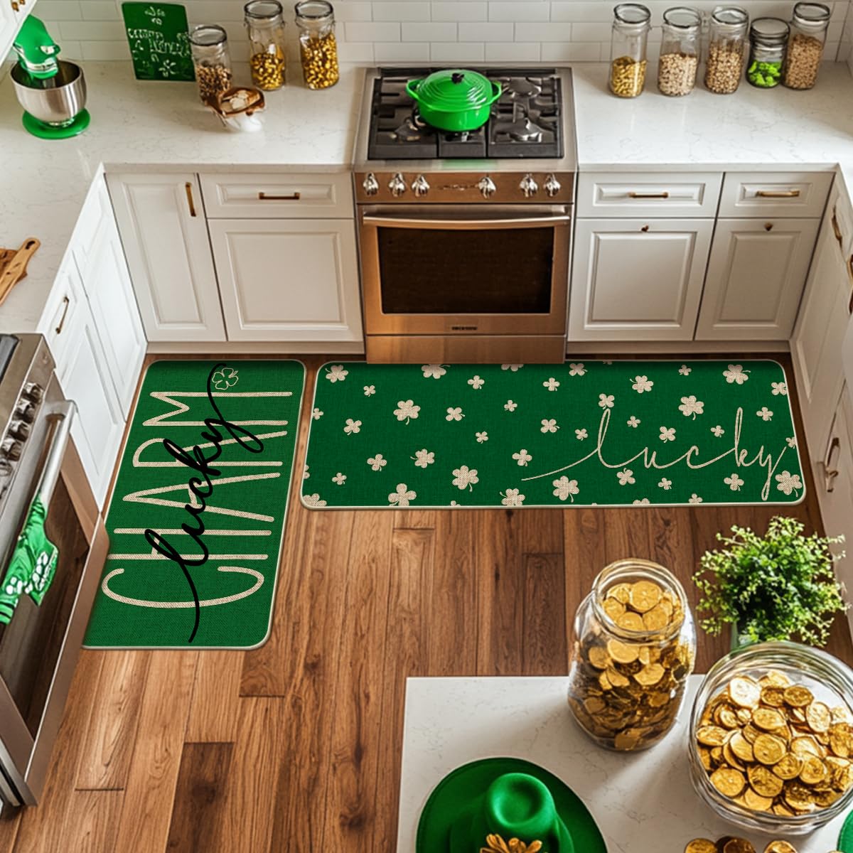 Artoid Mode shamrock close-up of polyester pattern highlighting durable stain resistance