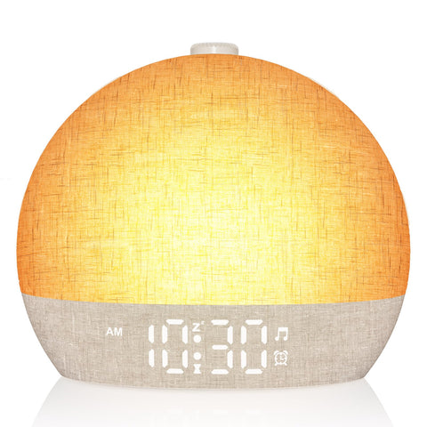 ARUQO front view alarm clock showing display and sunrise benefit